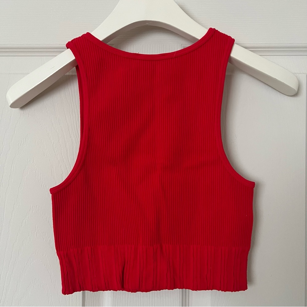 Zara Red Ribbed Cropped Tank - Picture 6 of 8